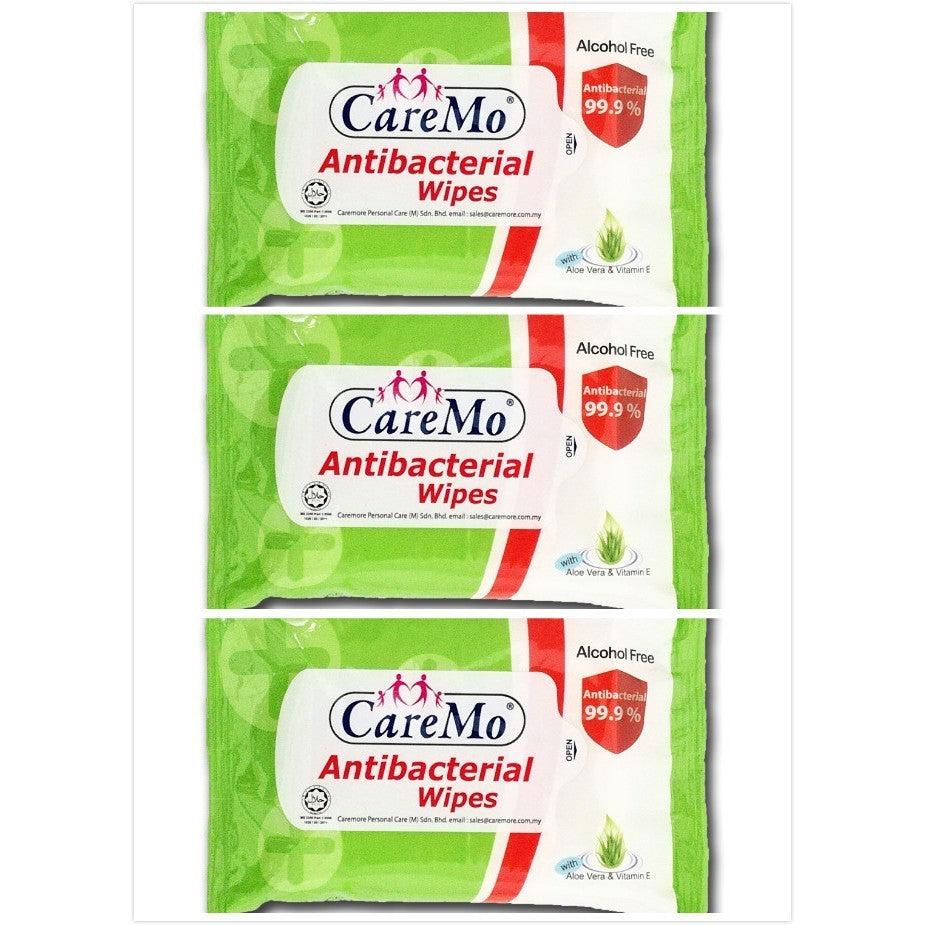 CareMo Antibacterial Wipes With Aloe Vera & Vitamin E (3x15's)