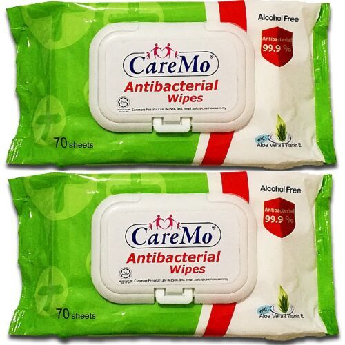 CareMo Antibacterial Wipes With Aloe Vera & Vitamin E (2x70's)