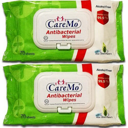 CareMo Antibacterial Wipes With Aloe Vera & Vitamin E (2x70's)