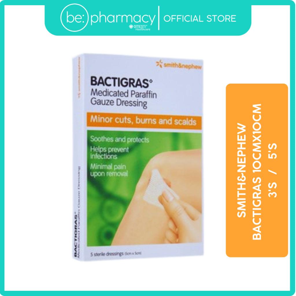 Smith & Nephew Bactigras Medicated Paraffin Gauze Dressings 10x10CM 3'S