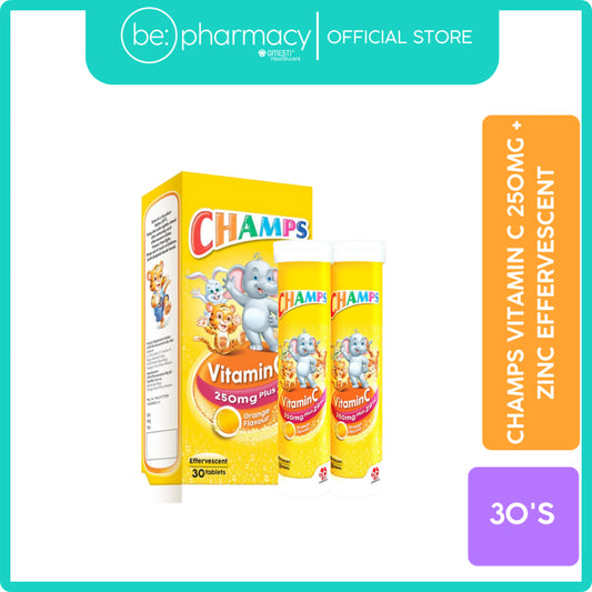 CHAMPS Vitamin C 250mg + Zinc Effervescent - 30 Tablets