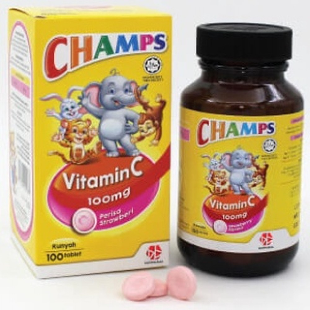 Champs Vitamin C 100mg Strawberry 100's Champs Vitamin C 100mg Strawberry 100's