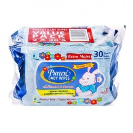 Pureen Baby Wipes Aloe Vera & Vitamin E (blue) 2x30's