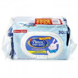 Pureen Baby Wipes Aloe Vera & Vitamin E (blue) 2x80's
