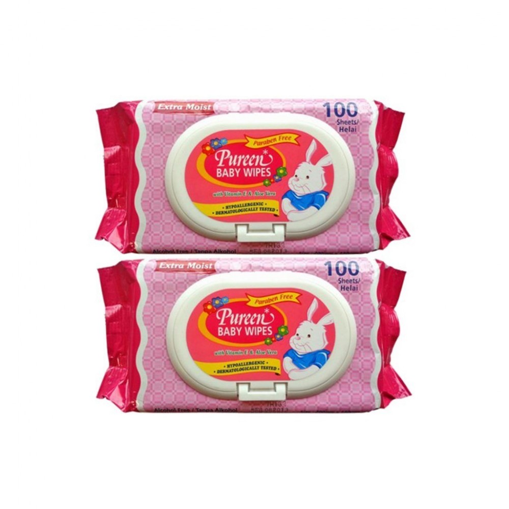 Pureen Baby Wipes Aloe Vera & Vitamin E (Pink) 2x100's