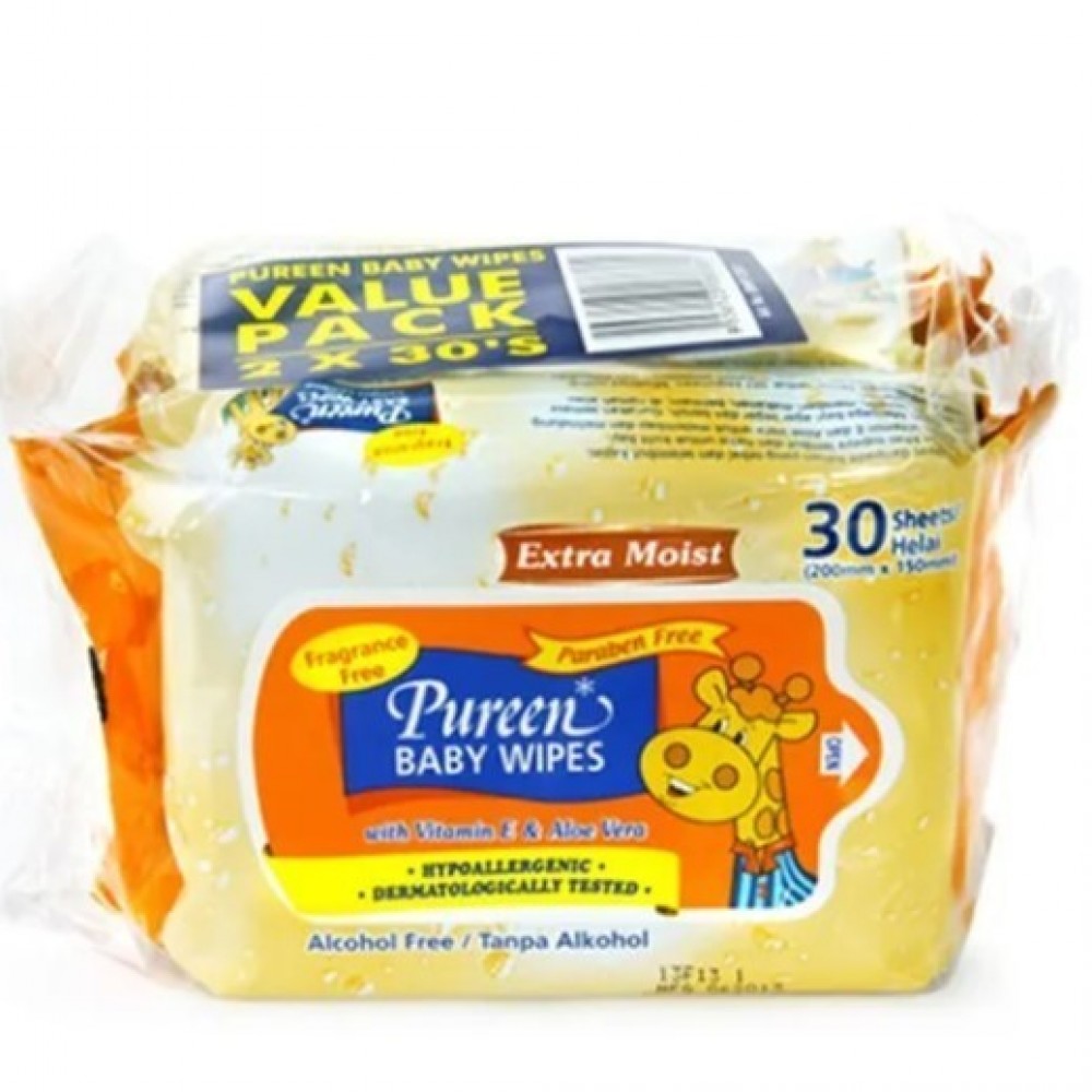 Pureen Baby Wipes Aloe Vera & Vitamin E (yellow) 2x30's