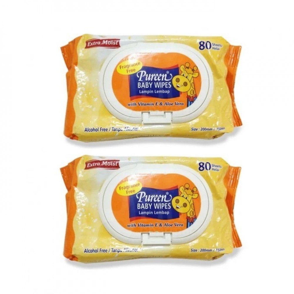 Pureen Baby Wipes Aloe Vera & Vitamin E (yellow) 2x80's